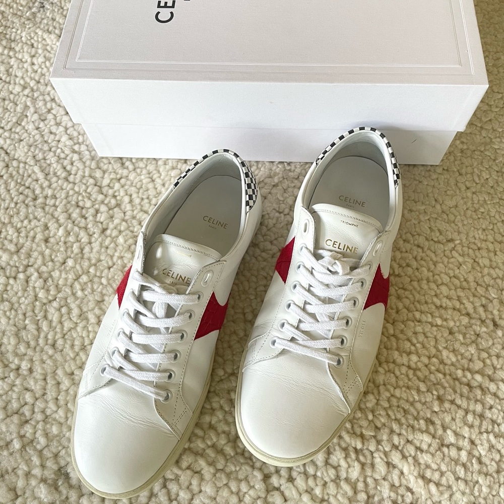 Celine triomphe leather white sneakers with horse fur details size 43 TR01L